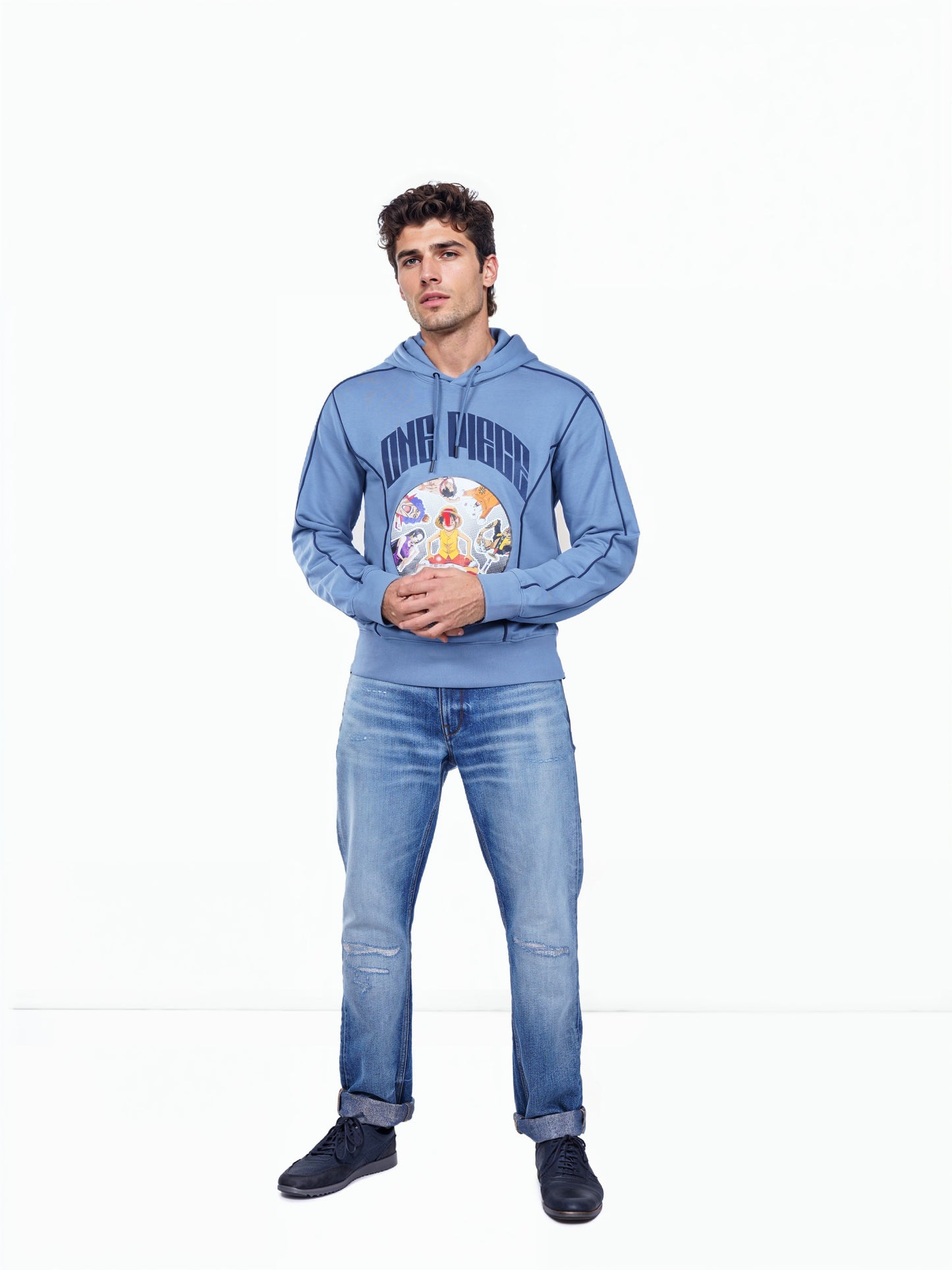 One Piece - Blue Printed Cotton Sweatshirt