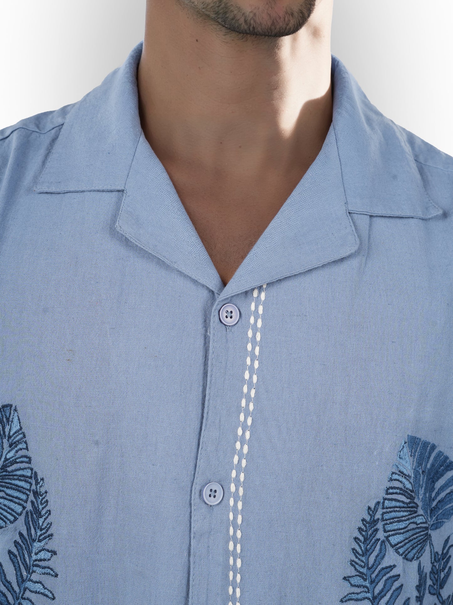 Blue Embroidered Cotton Shirt