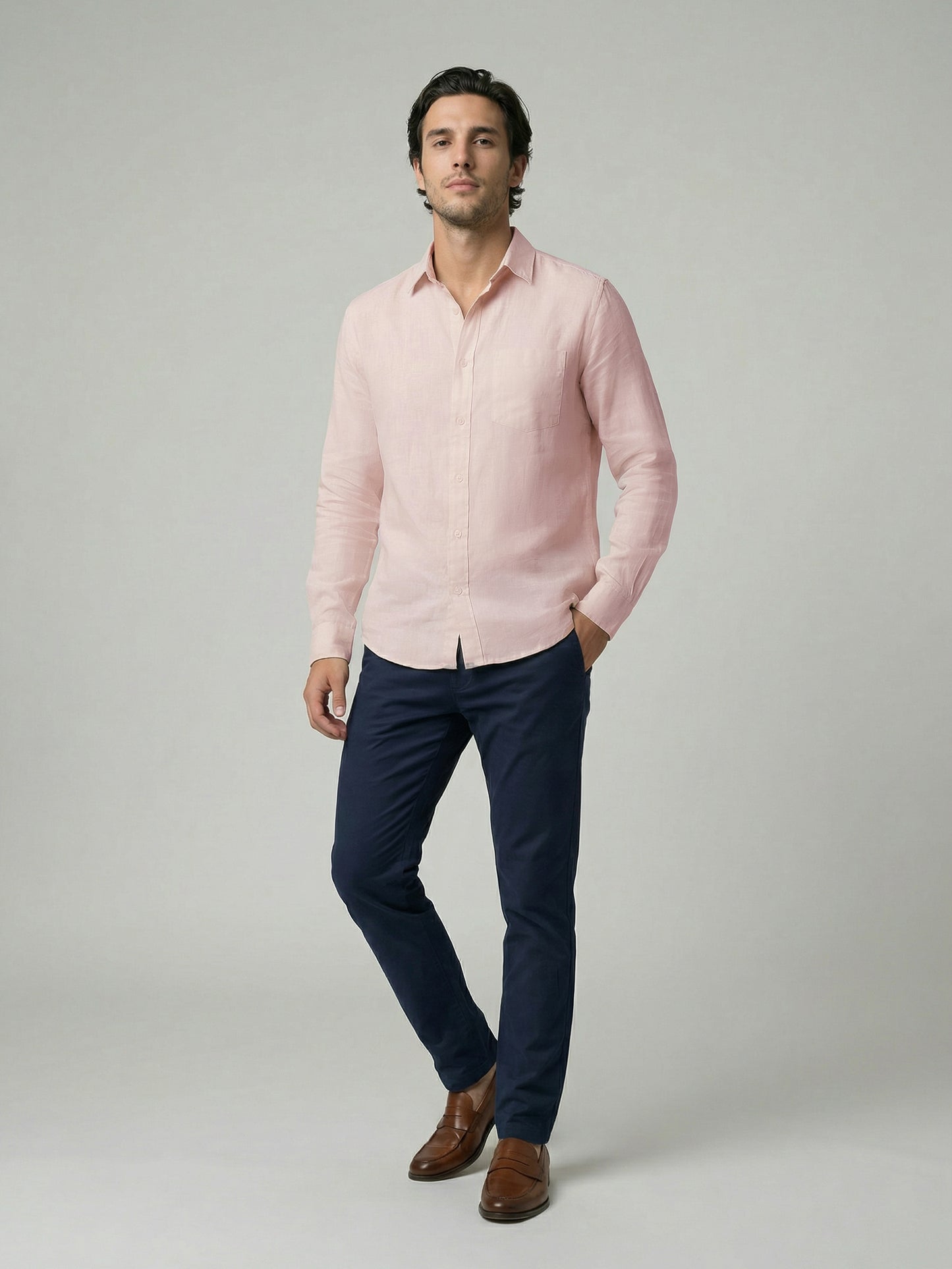 Celio Mens Orange Solid Regular Fit Linen Shirts