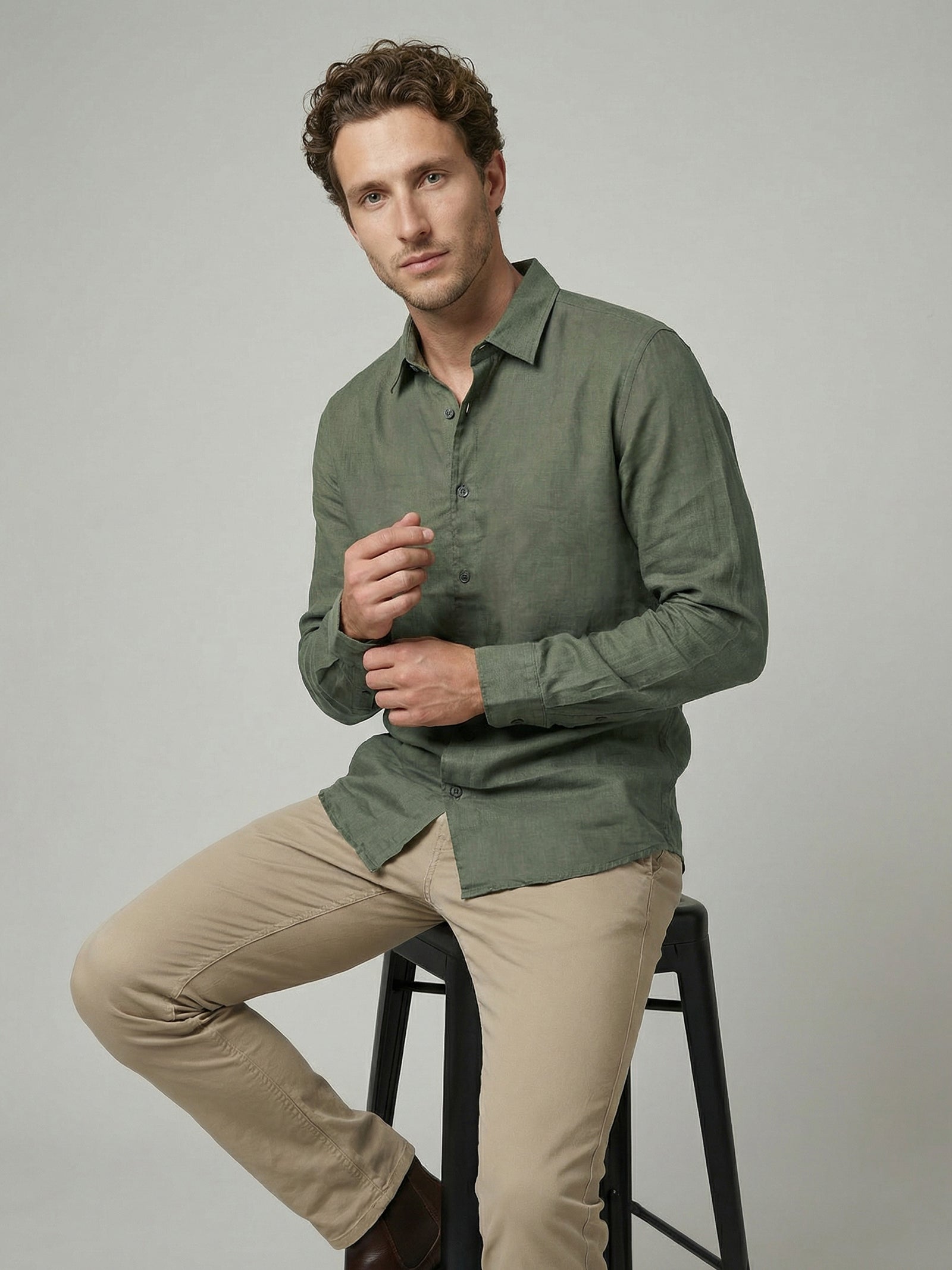 Celio Mens Olive Dobby Regular Fit Cotton Shirts