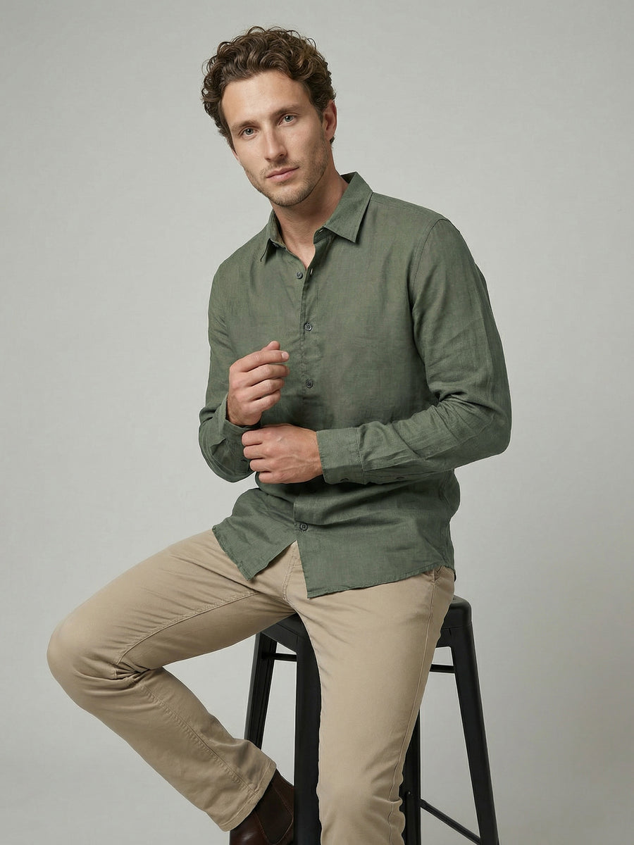 Celio Mens Olive Dobby Regular Fit Cotton Shirts