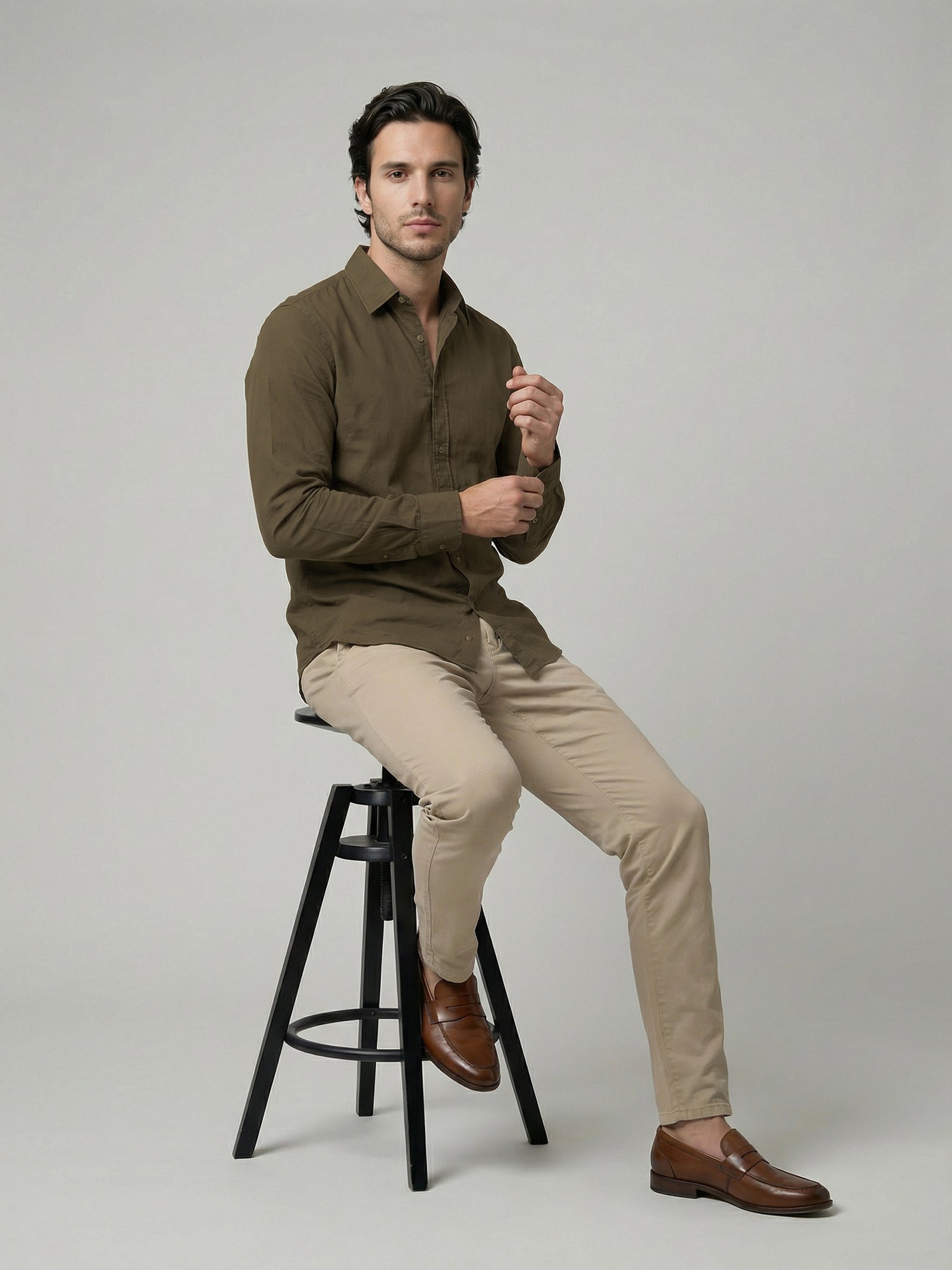 Celio Mens Olive Solid Regular Fit Cotton Shirts