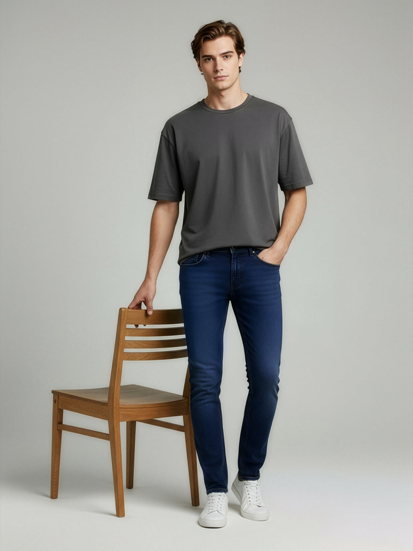 Celio Mens Blue Knit | Dobby Slim Fit Cotton Jeans