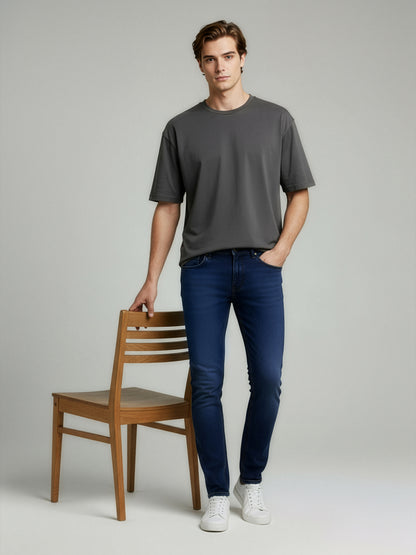 Celio Mens Blue Knit | Dobby Slim Fit Cotton Jeans