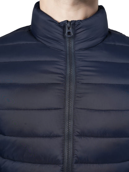 Navy Blue Solid Polyamide Jacket