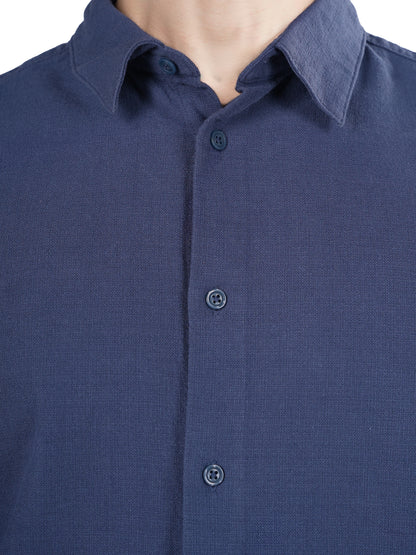 Blue Solid Cotton Shirt