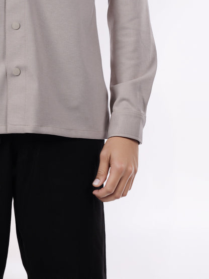 Celio* Men Beige Solid Overshirt Polyester Shirts