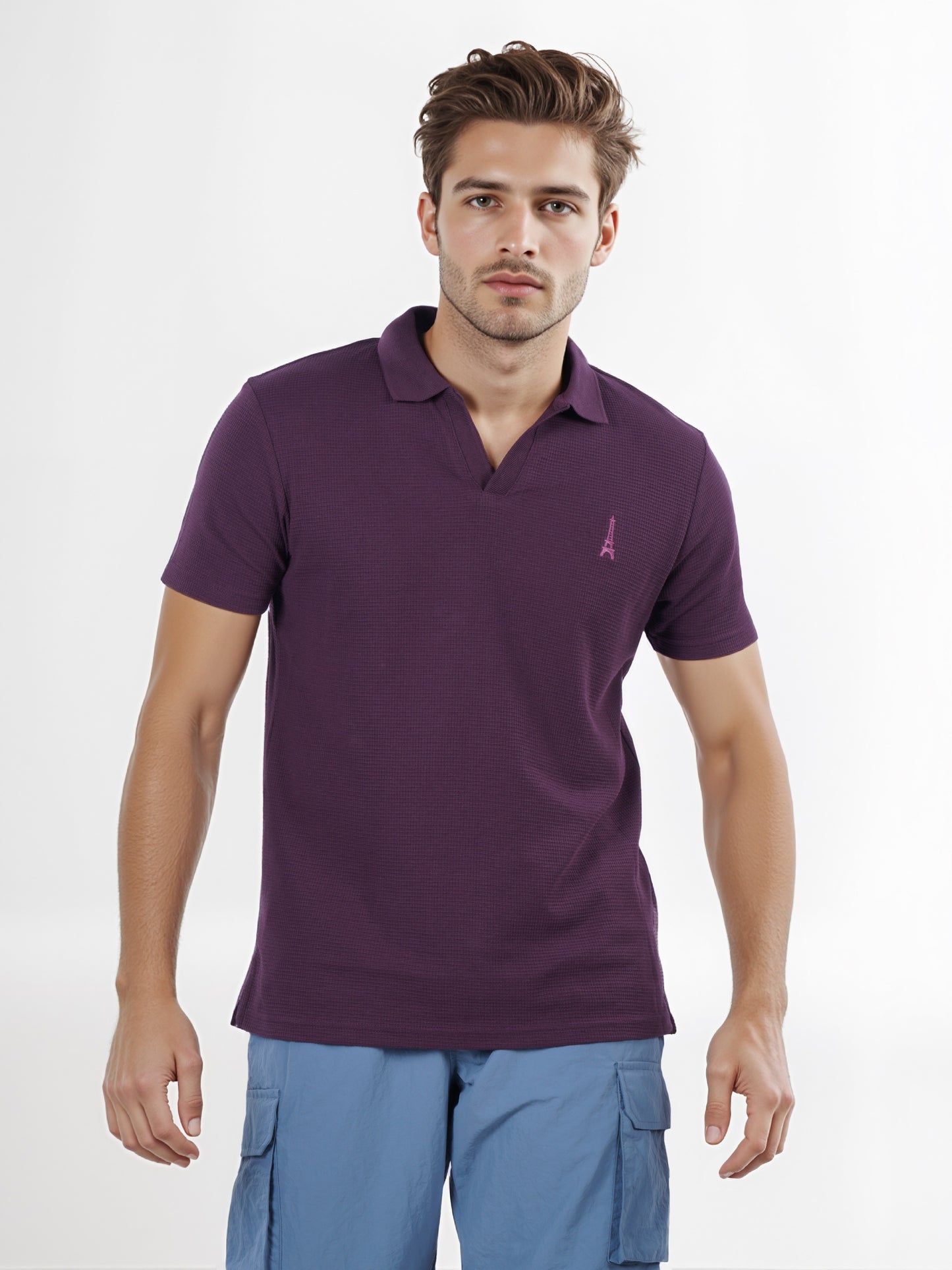 Celio* Men Purple Solid Regular Fit Cotton-Poly-Blend T-Shirt