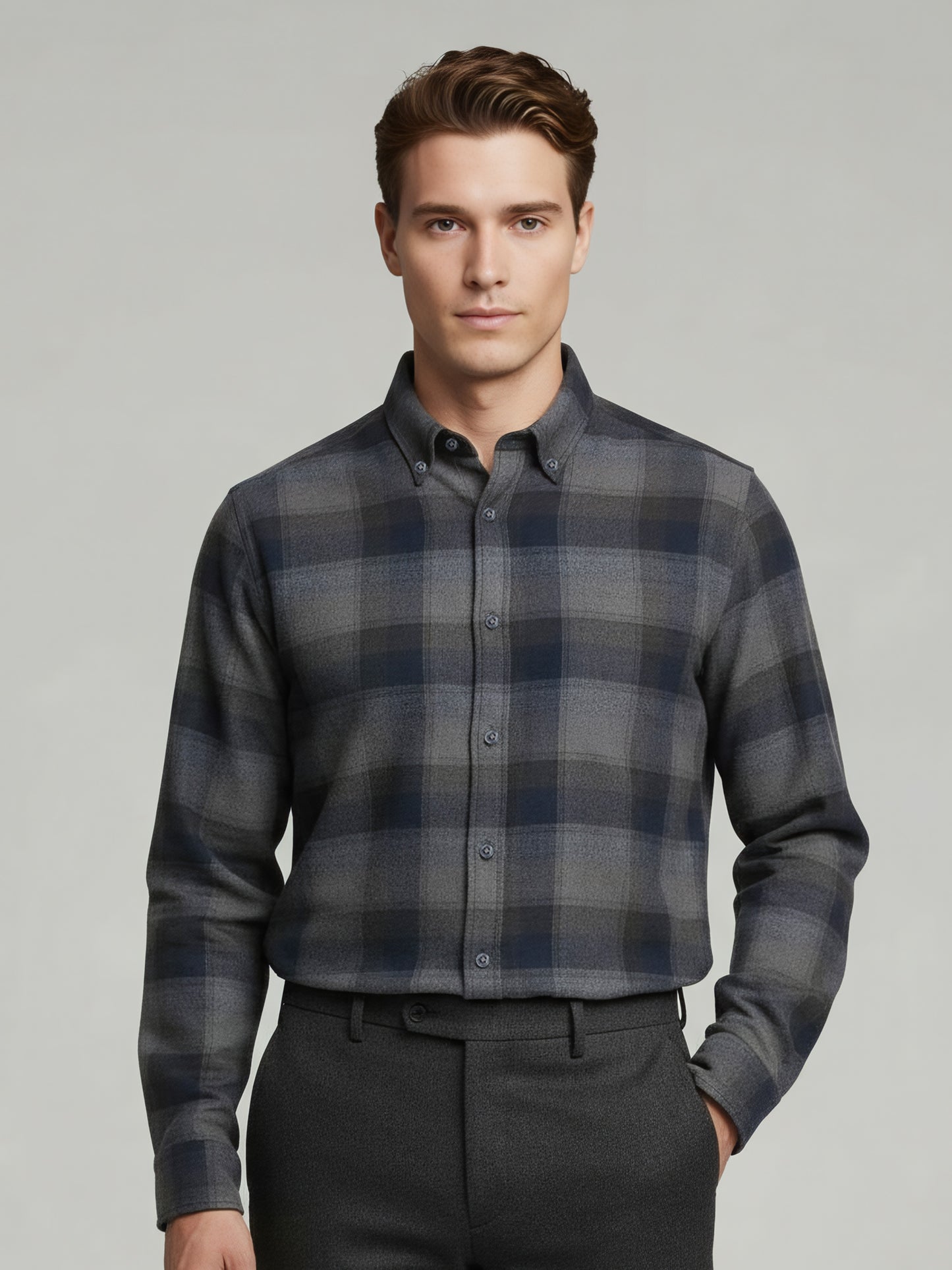 Celio* Men Grey Checked Regular Fit Cotton Shirts