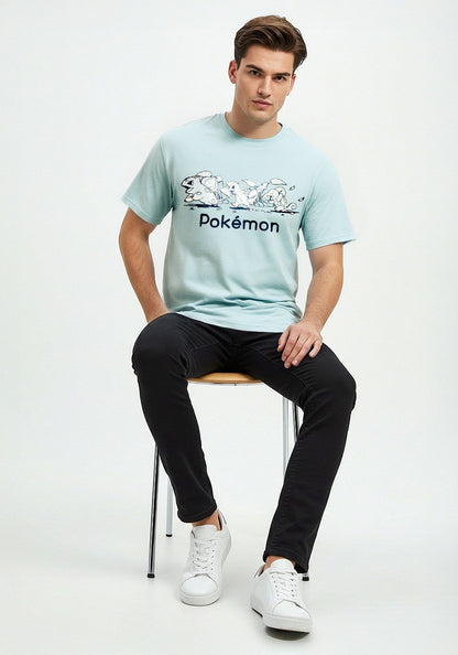 Celio* Pokemon Men Blue Printed Regular Fit Cotton T-shirt