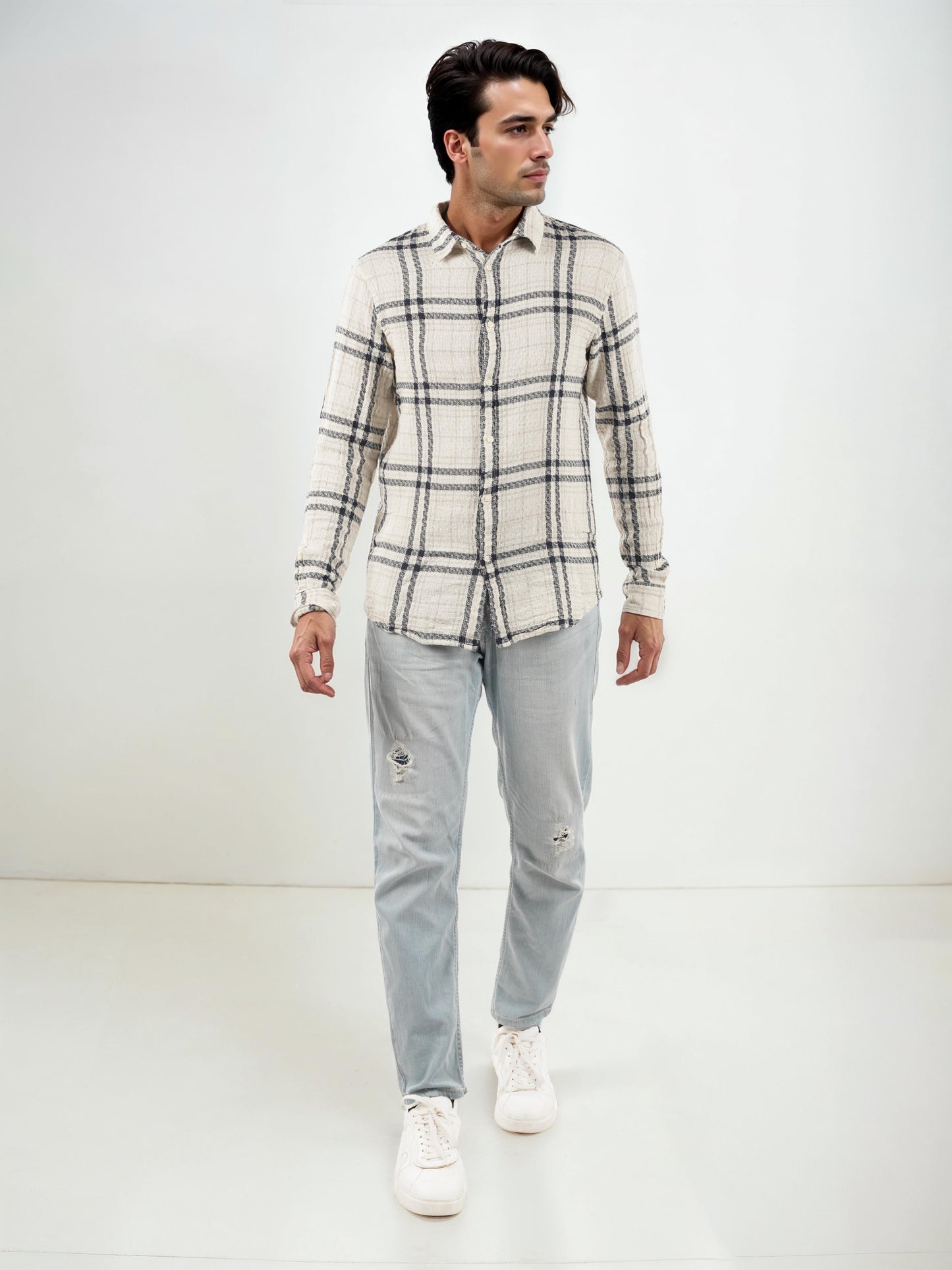 Beige Checks Cotton Shirt