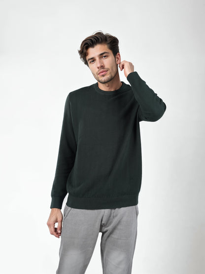 Green Solid Cotton Sweater