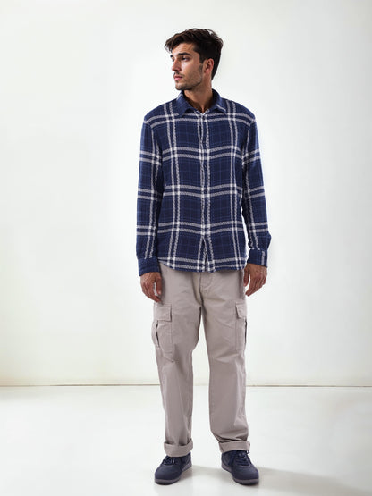 Navy Blue Checks Cotton Shirt