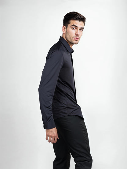 Black Solid Nylon Shirt