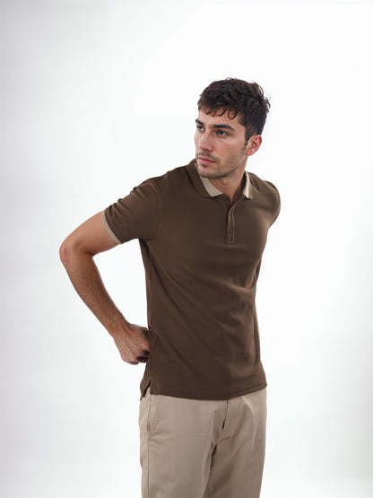 Brown Solid Cotton Polo