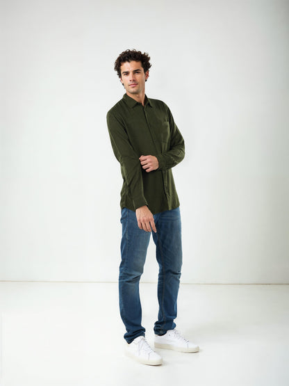 Green Solid Linen Shirt