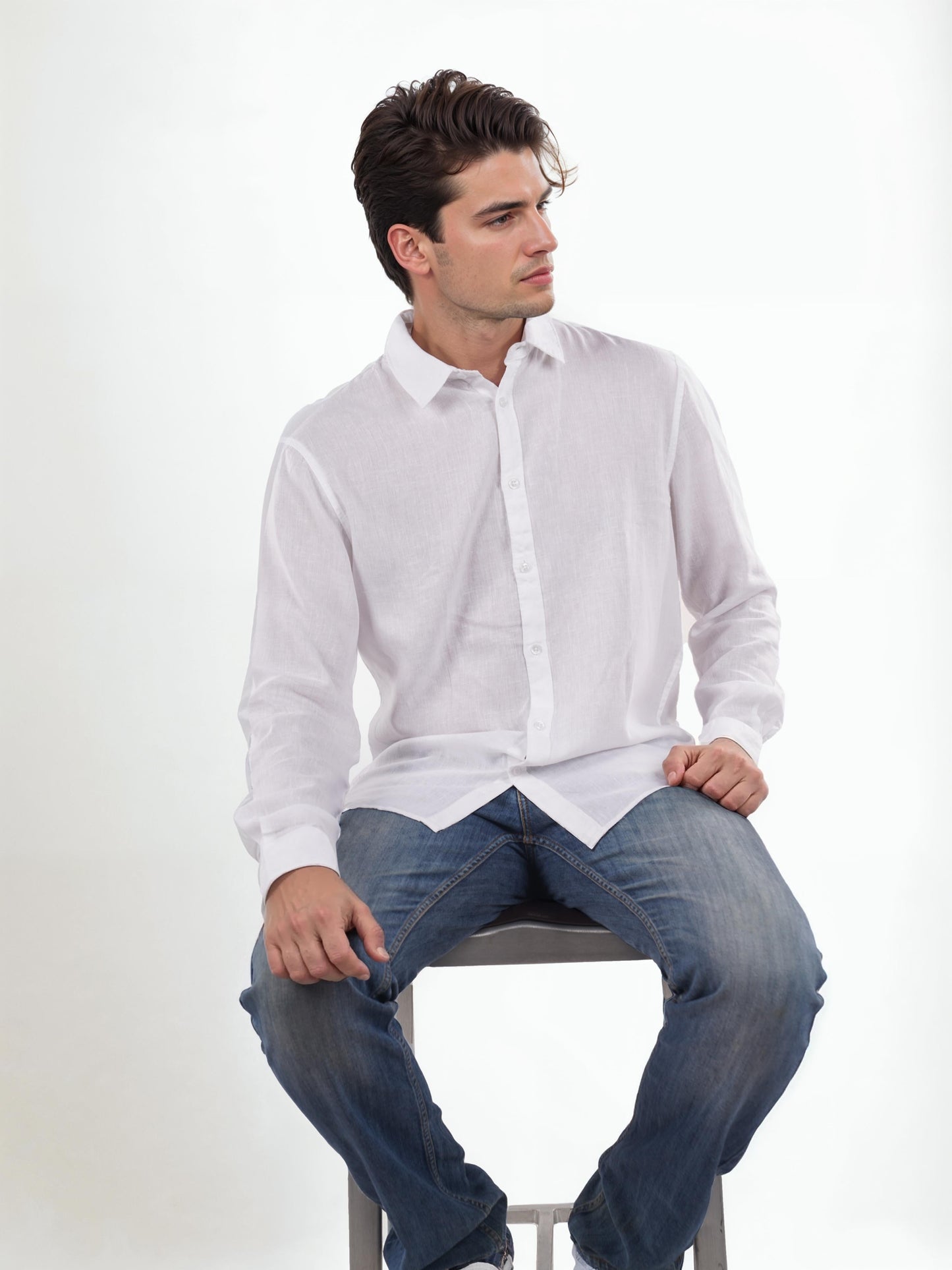 White Solid Linen Shirt