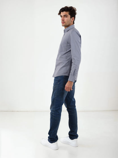 Blue Solid Cotton Shirt