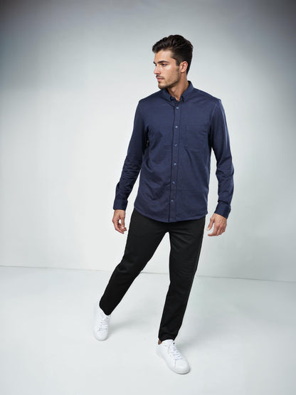 Navy Blue Solid Cotton Shirt