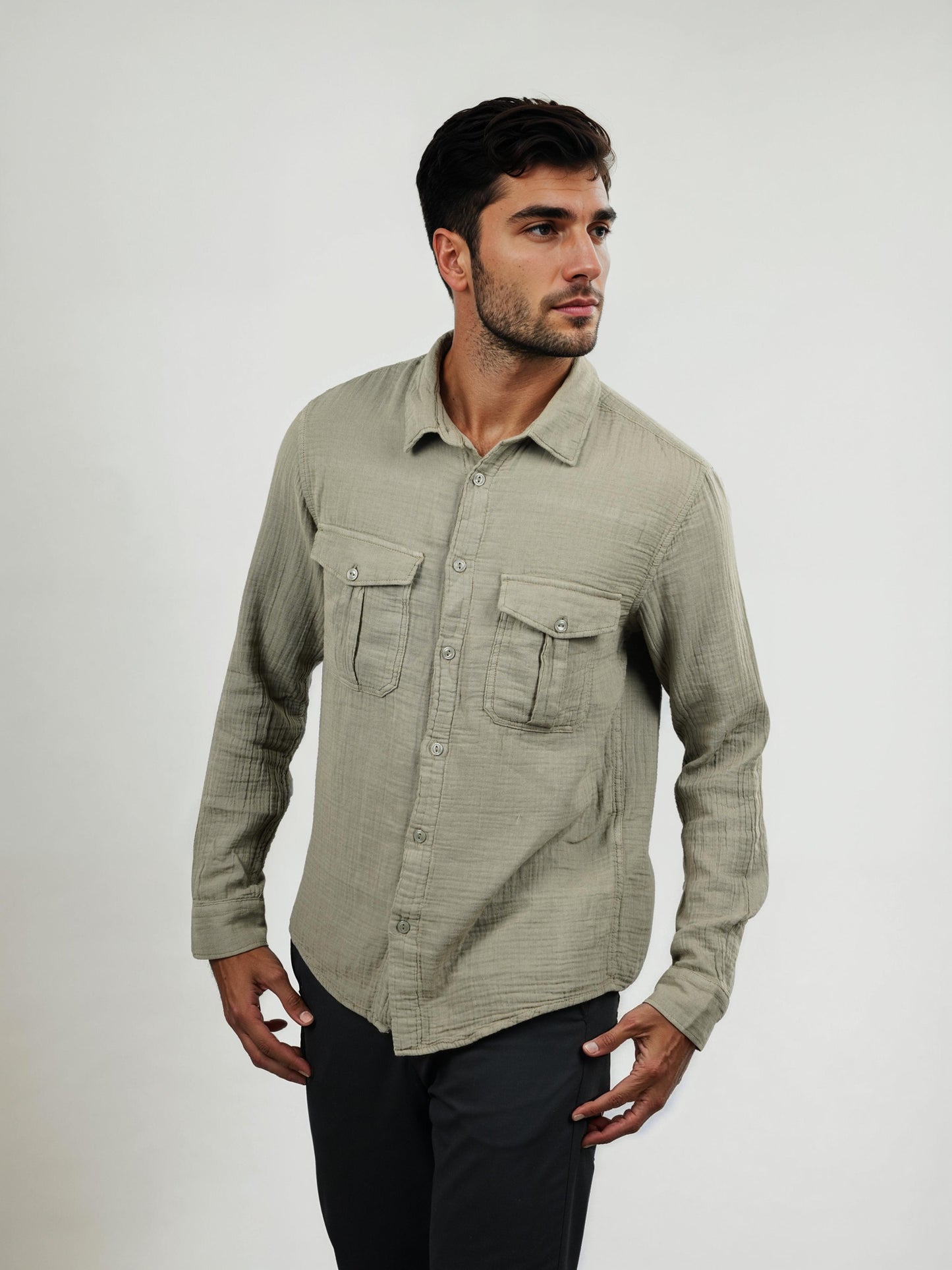 Green Solid Cotton Shirt