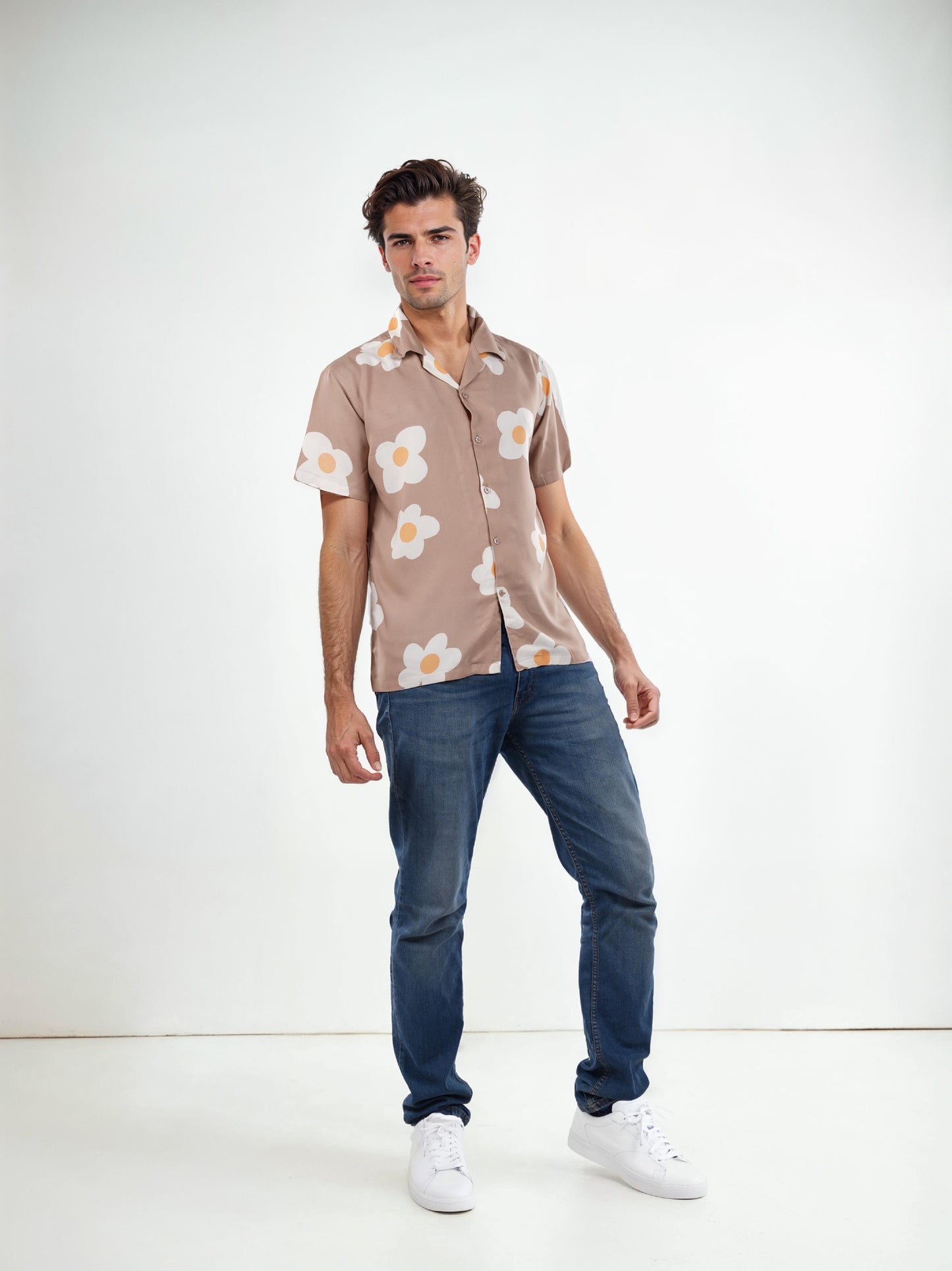 Brown Printed Viscose Shirt