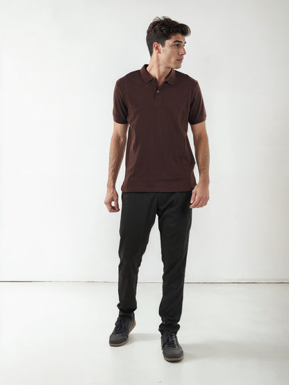 Brown Solid Cotton Polo