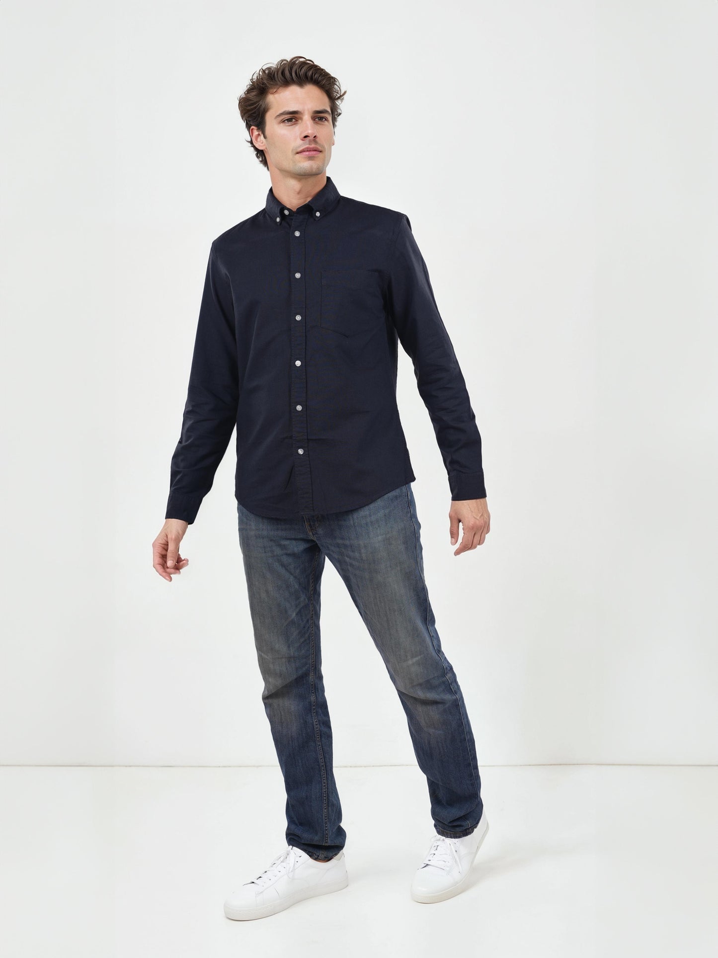 Navy Blue Solid Cotton Shirt