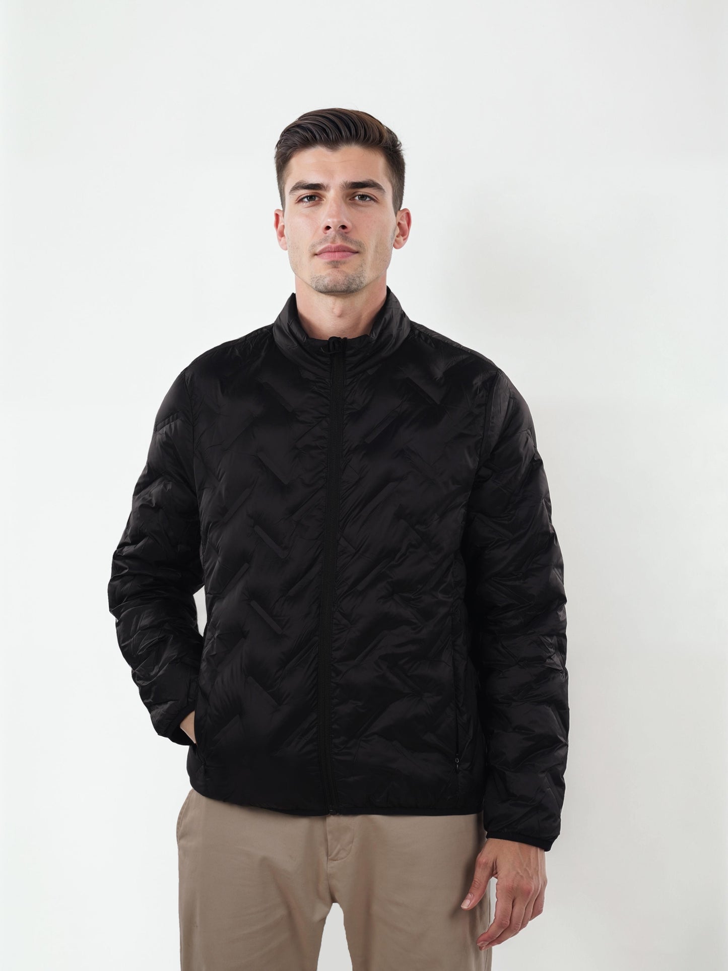 Black Solid Polyamide Jacket