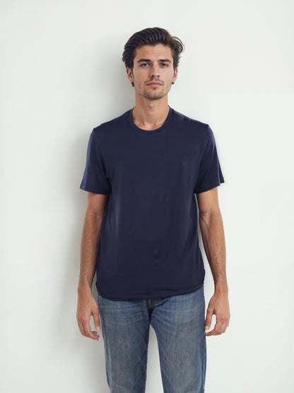 Navy Blue Solid Cotton T-shirt