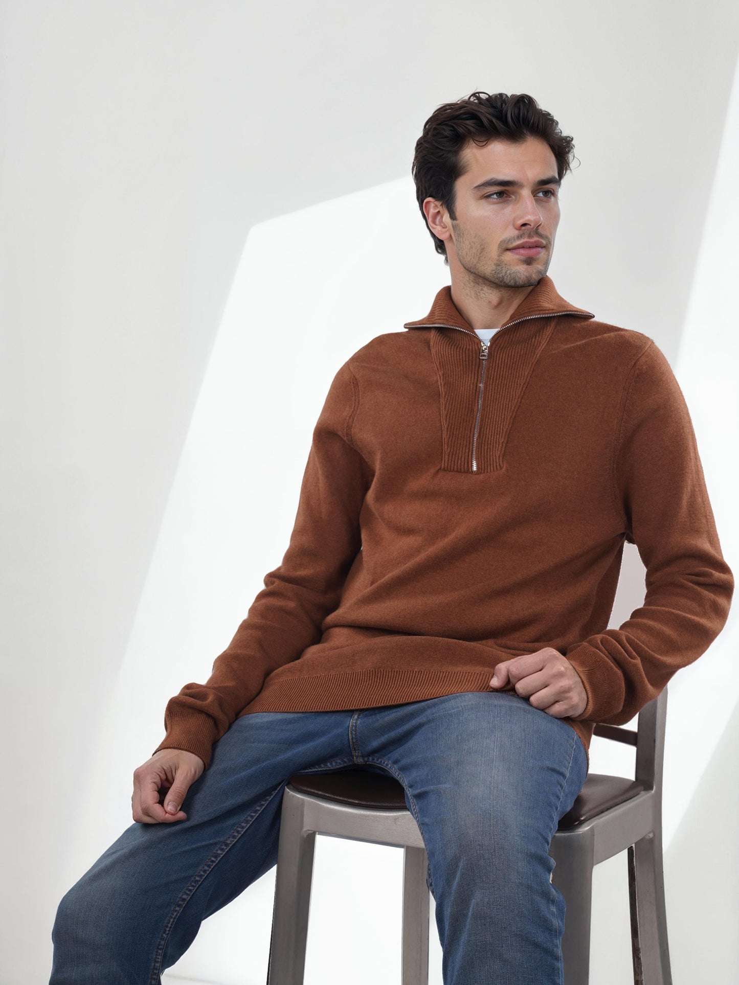 Brown Solid Cotton Sweater