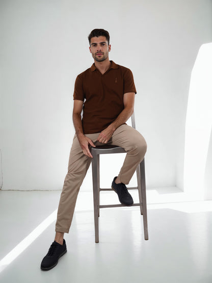 Brown Solid Cotton Polo