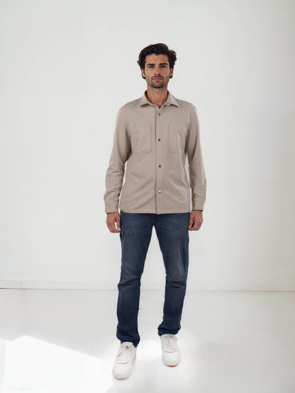 Beige Solid Polyester Shirt