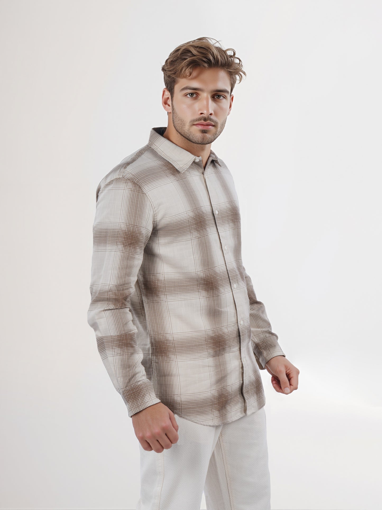 Celio* Men Brown Checked Regular Fit Cotton Shirt