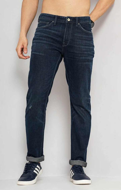 Celio* Cotton-Blend Straight Slim Fit Navy Blue Jean