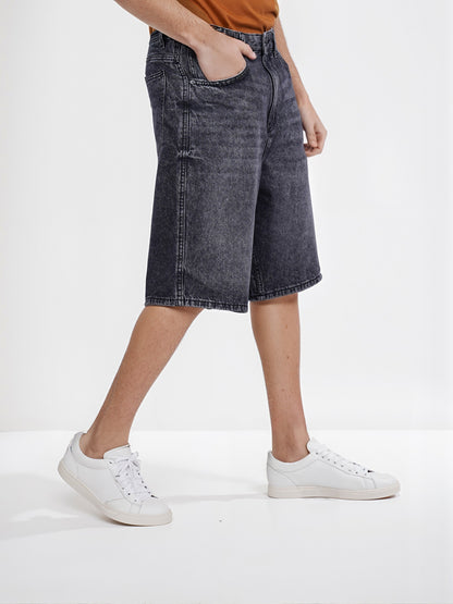 Celio* Cotton Straight Fit Black Bermuda