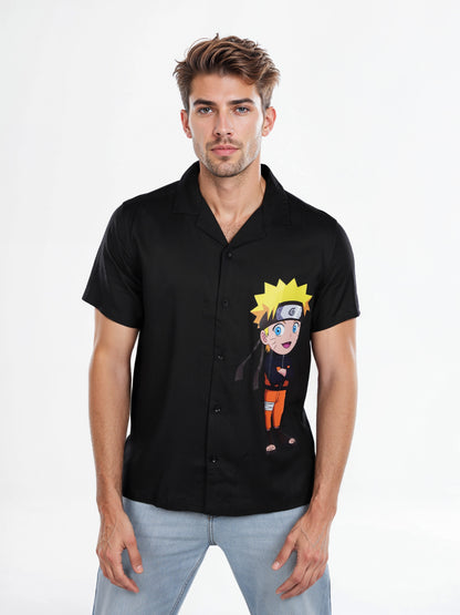 Celio* Naruto Regular Fit Viscose Black Shirt