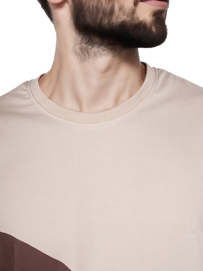 Beige Colourblock Cotton T-shirt