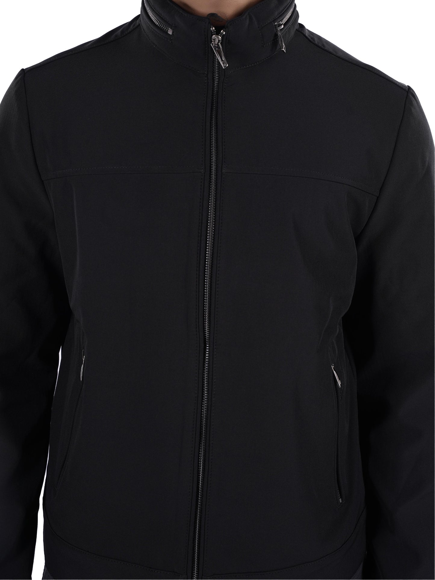 Black Solid Polyester Jacket