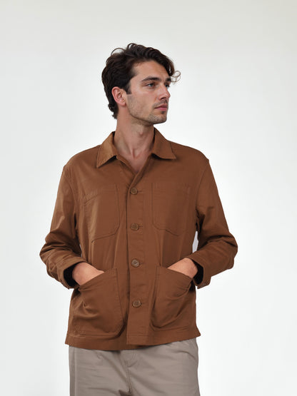 Brown Solid Cotton Jacket