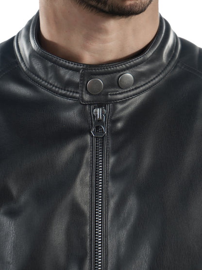 Black Solid Polyester Jacket