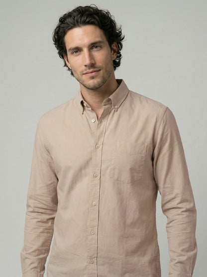 Celio Mens Beige Solid Regular Fit Cotton Shirts