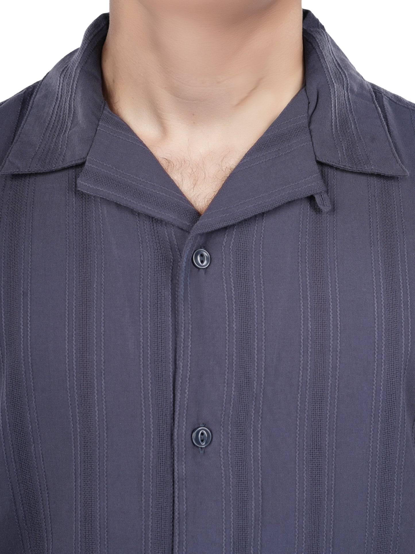 Navy Blue Striped Cotton Shirt