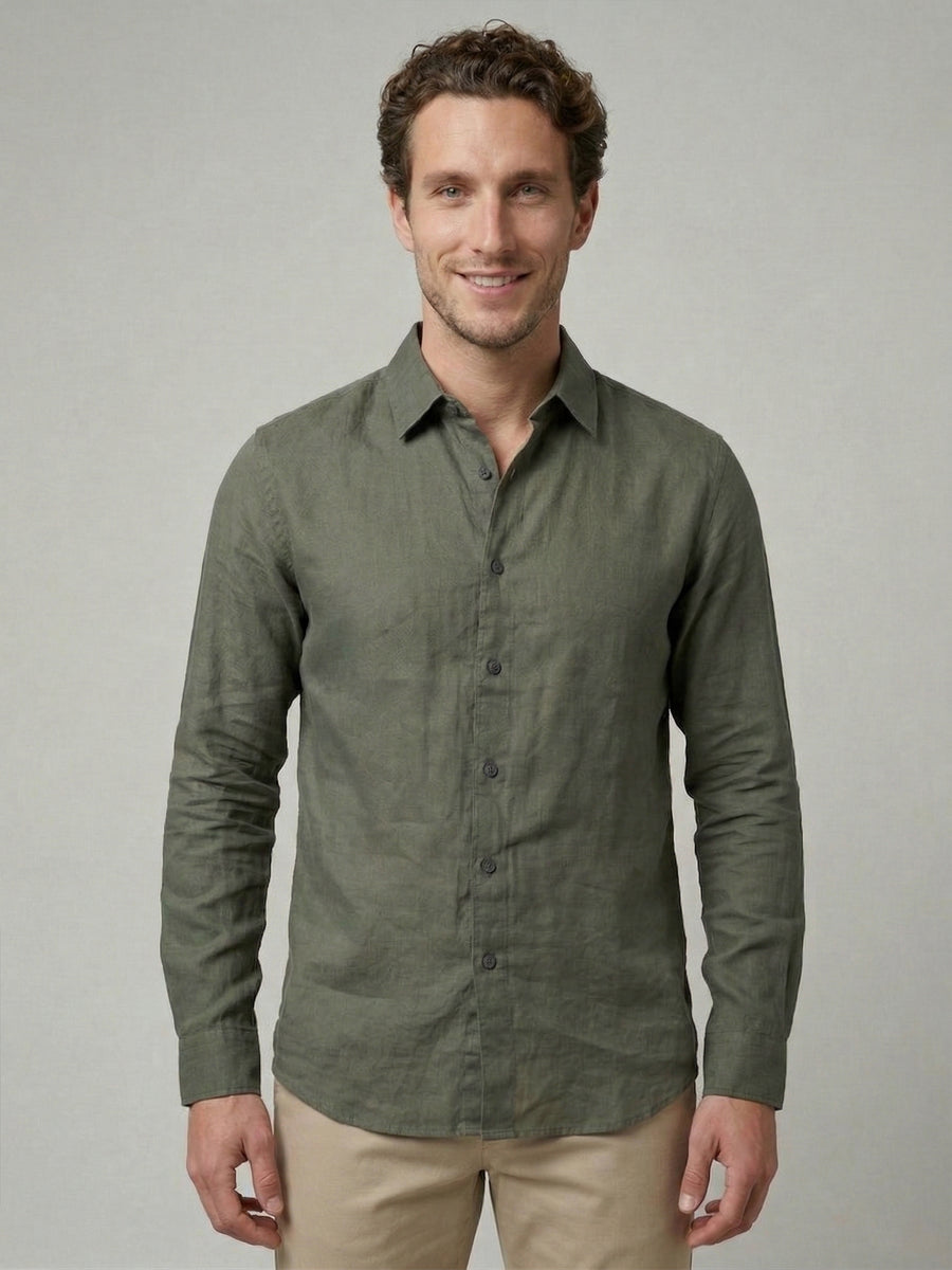 Celio Mens Olive Dobby Regular Fit Cotton Shirts