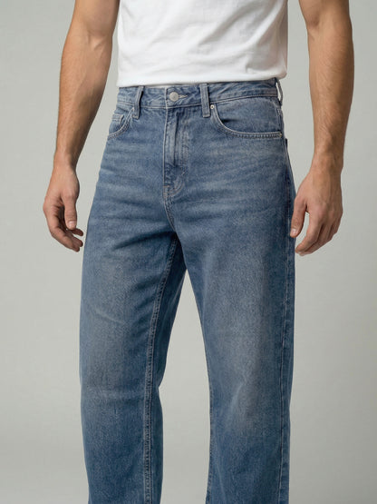 Celio Mens Blue Twill Baggy Fit Cotton Jeans