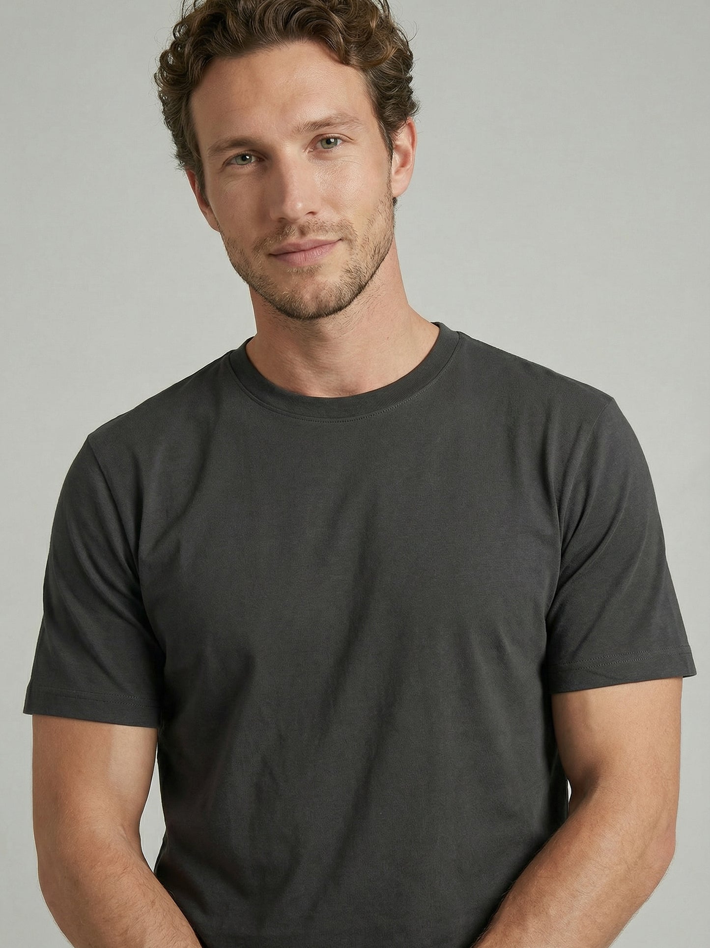 Celio Mens Grey Solid Slim Fit Cotton T-Shirts