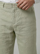 Celio Mens Green Solid Straight Fit Linen Casual Trouser