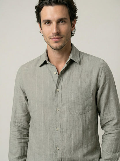 Celio Mens Khaki Solid Regular Fit Linen Shirts