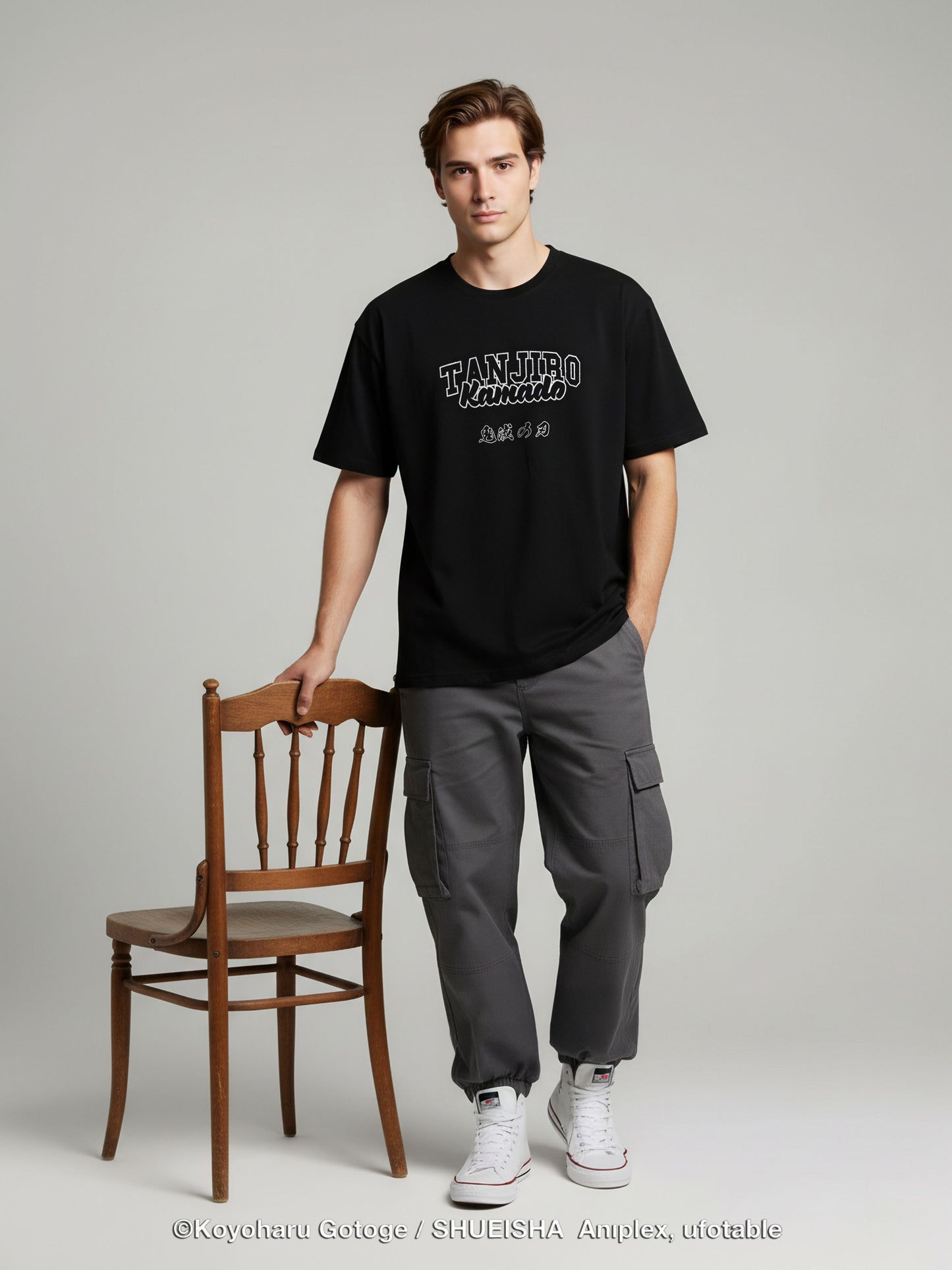 Celio Men Black Printed Oversized Cotton Demon Slayer T-Shirt