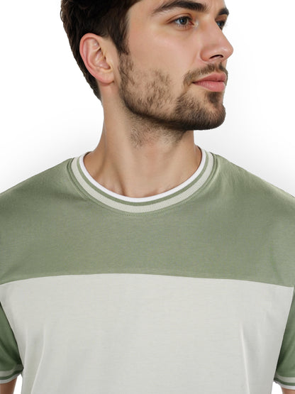 Green Colourblock Cotton T-shirt