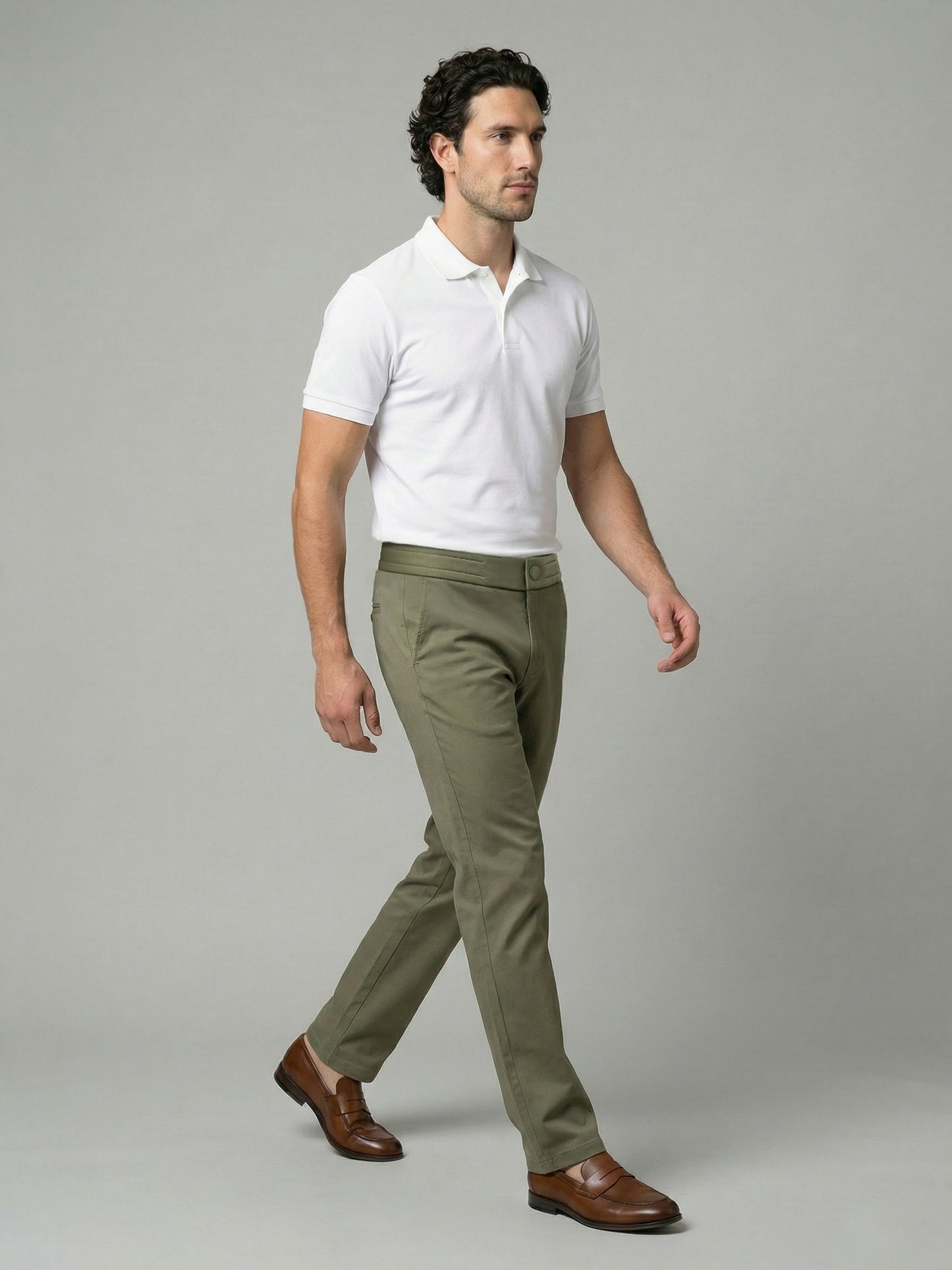 Celio Mens Olive Dobby Slim Fit Polyester Casual Trouser